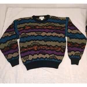 Vtg Expressions Worldwide Knit Sweater Mens M Abstract Acrylic 90s Cosby